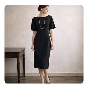 NWT Vince Camuto Size 12 Black Dress center back slit curved sleeves